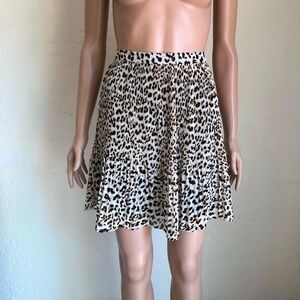 Banana Republic Pleated Lined Leopard Print Mini Skirt Cream/Brown Women’s 6